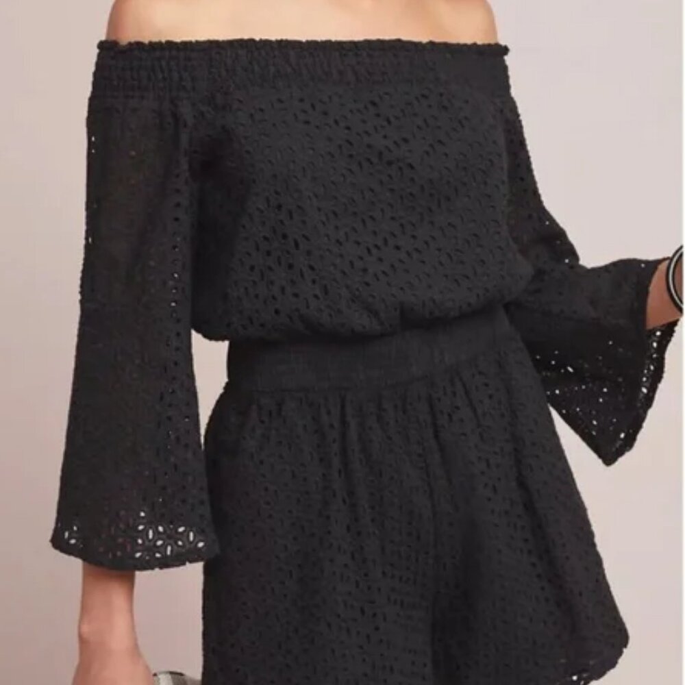 Anthropologie Chloe Oliver Off the Shoulder Green Romper